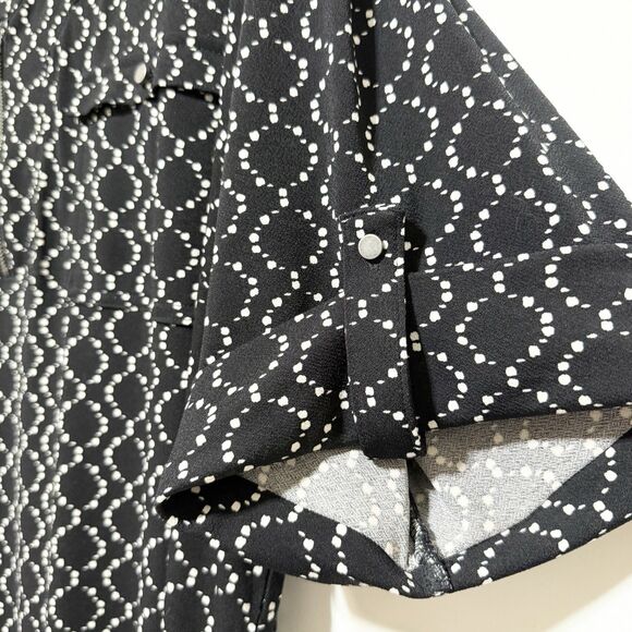 Catherines 2X Black White Geometric Short Sleeve Midi Dress Zip Front 22/24 - Picture 5 of 10